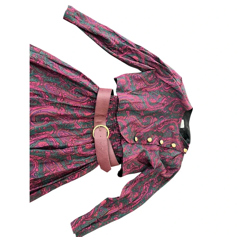 Patty O'Neil Vintage Paisley Dress Set with Cropped Jacket and Belt Pink Green 8